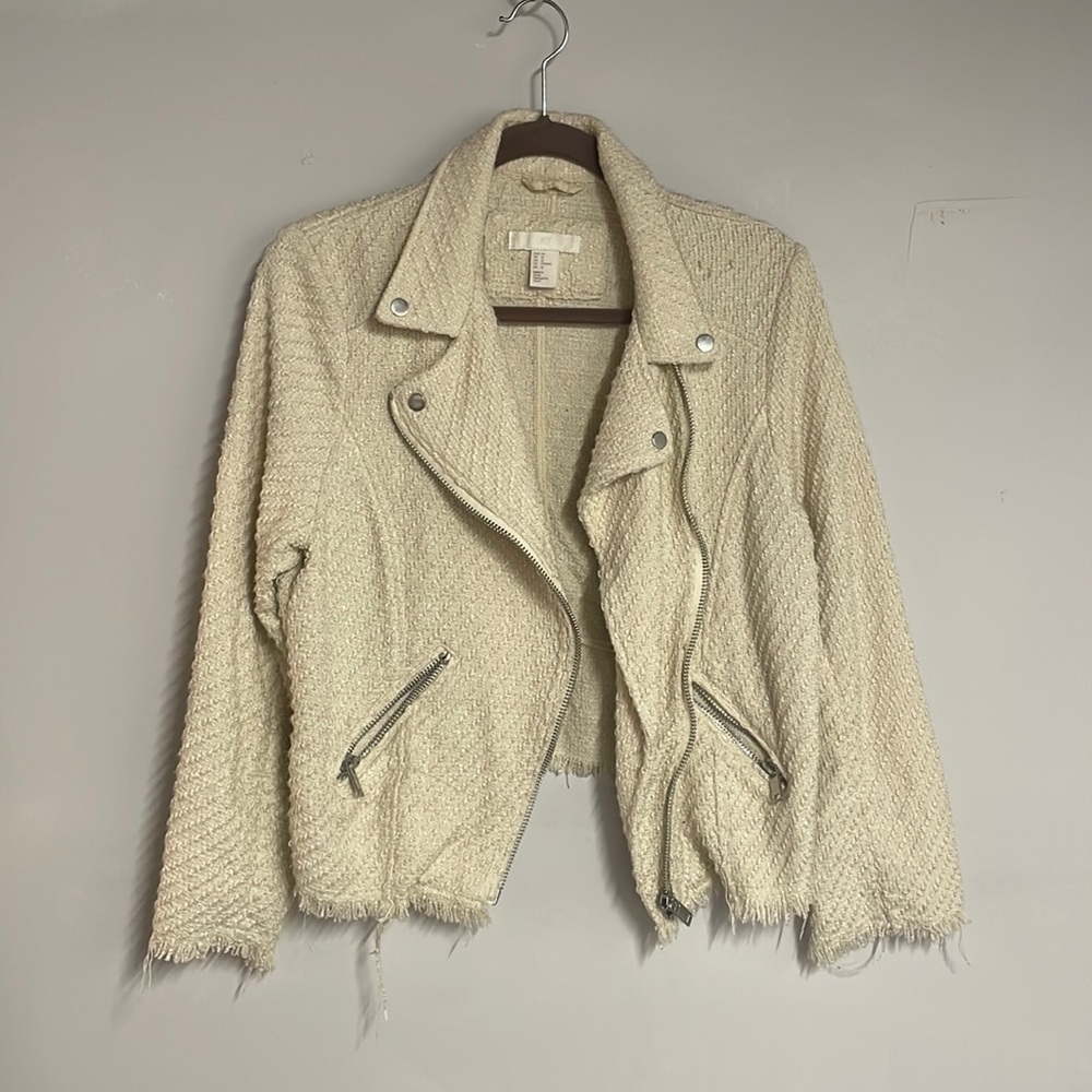 H&M cream colored tweed zipper blazer size us12
